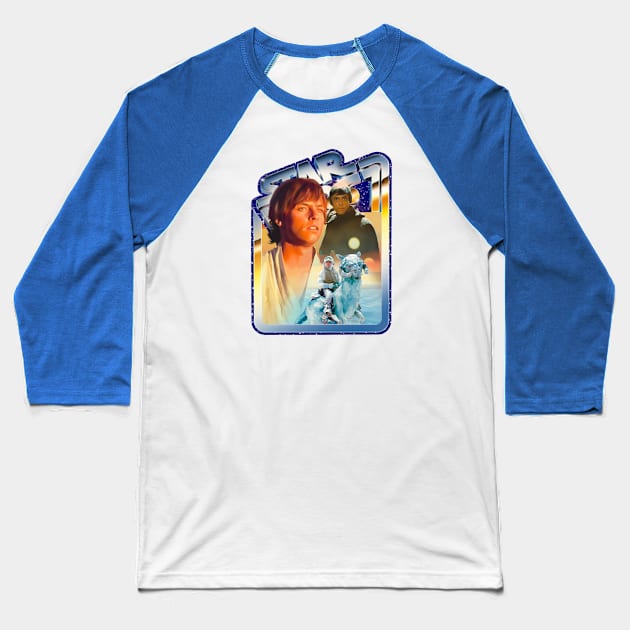 Hero (blue starfield, chrome border) Baseball T-Shirt by Art And Soul